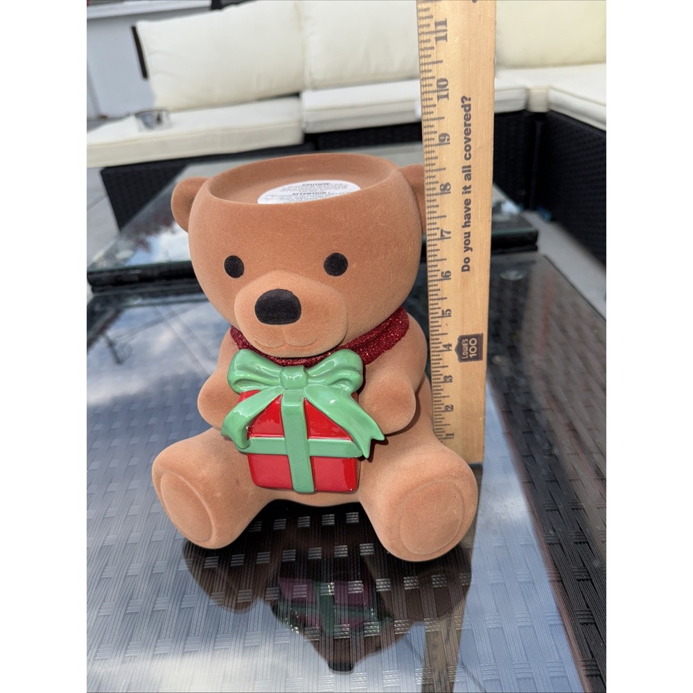 🐻Bath & Body Works 8.5" Velvet Bear with Present Candle Holder Pedestal🐻 - Picture 5 of 8